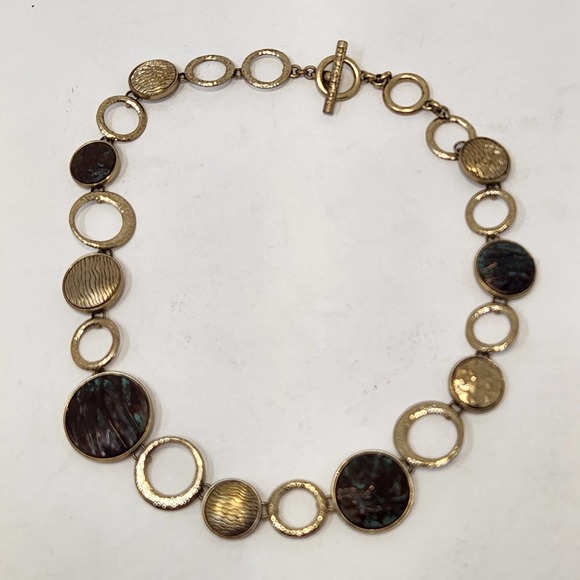 Kenneth Cole Reaction Gold Tone Round Link Necklace Faux Turquoise Toggle Clasp - Picture 3 of 6